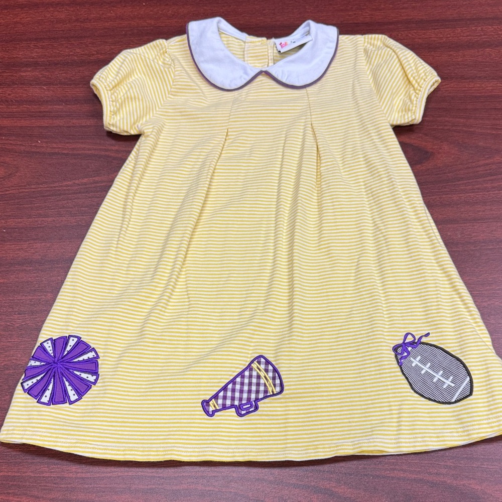Jellybean Size 6 Girl Yellow Striped Dress with Purple Appliques
